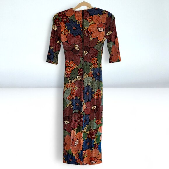 FARM Rio Black Stitched Flowers Lenzing Ecovero Viscose Midi Dress NWT - Picture 6 of 6